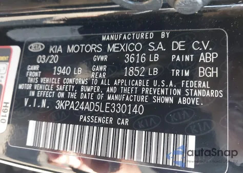 2020 Kia Rio S z USA, uszkodzony, nr VIN 3KPA24AD5LE330140